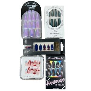 Press On Cat Eye Cherry Glitter Holo Almond Stiletto Nail Bundle